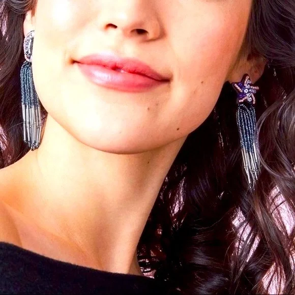 Stella & Dot | ⭐️🌛 LTD ED. Hand Embroidered Star & Moon Chandelier Earri… - Picture 3 of 8